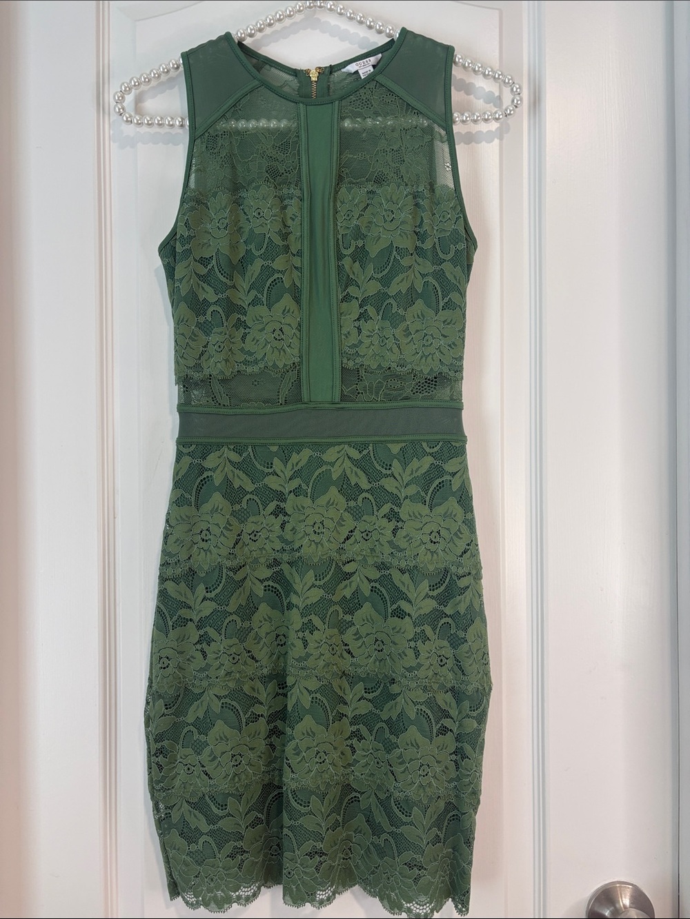 Guess Olive Green Sleeveless Lace Mini Dress